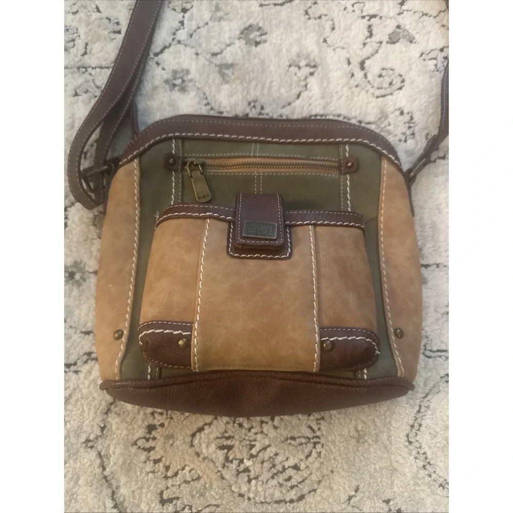 BOC Purse Suede Crossbody Green Tan Brown Bag Faux Leather Power Bank  Boho